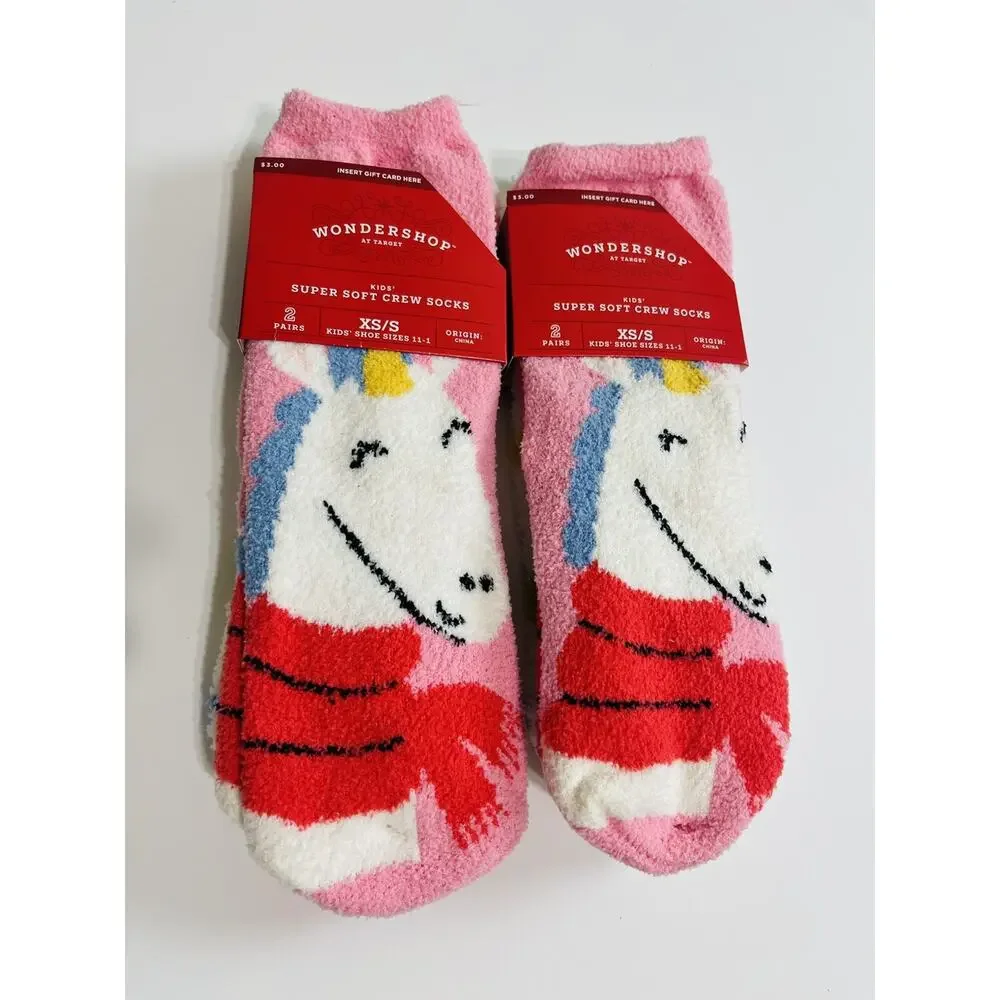 Girl's XS/S (11-1) Unicorn Hearts Cozy Crew Socks Pink (4 Pairs Total) NEW‎